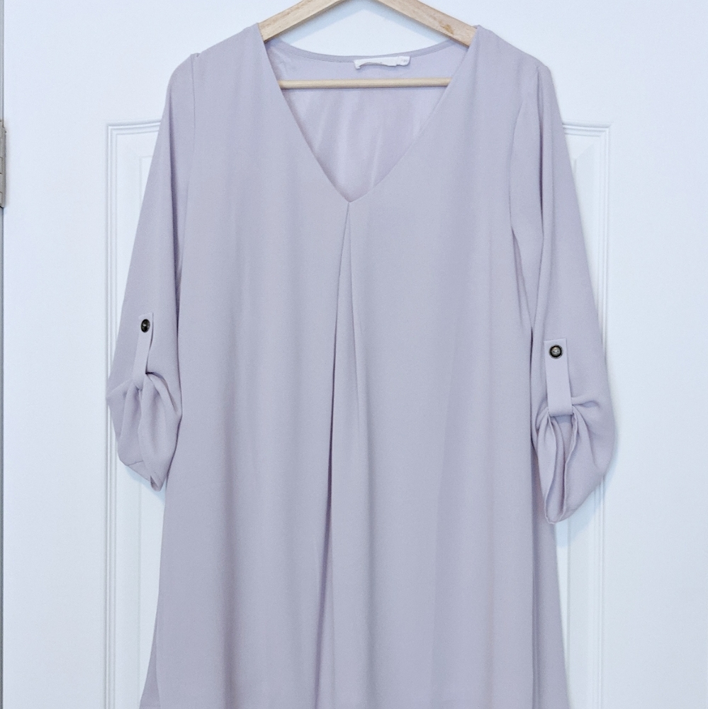 Roll up sleeve shift mini dress